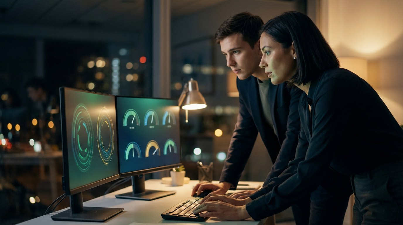 Developer and marketer collaborating on page speed and Core Web Vitals metrics
